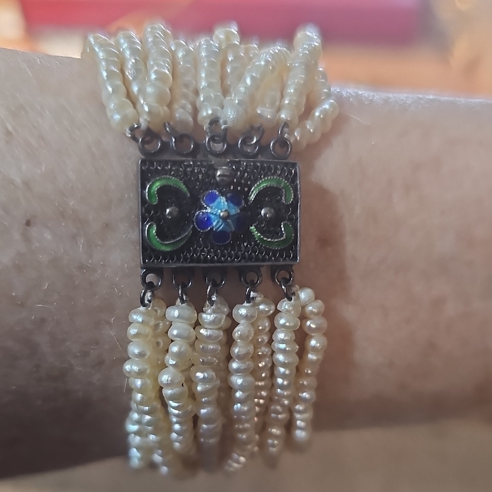 Elegant Vintage 925 Real Pearl Bracelet with Intricate Design